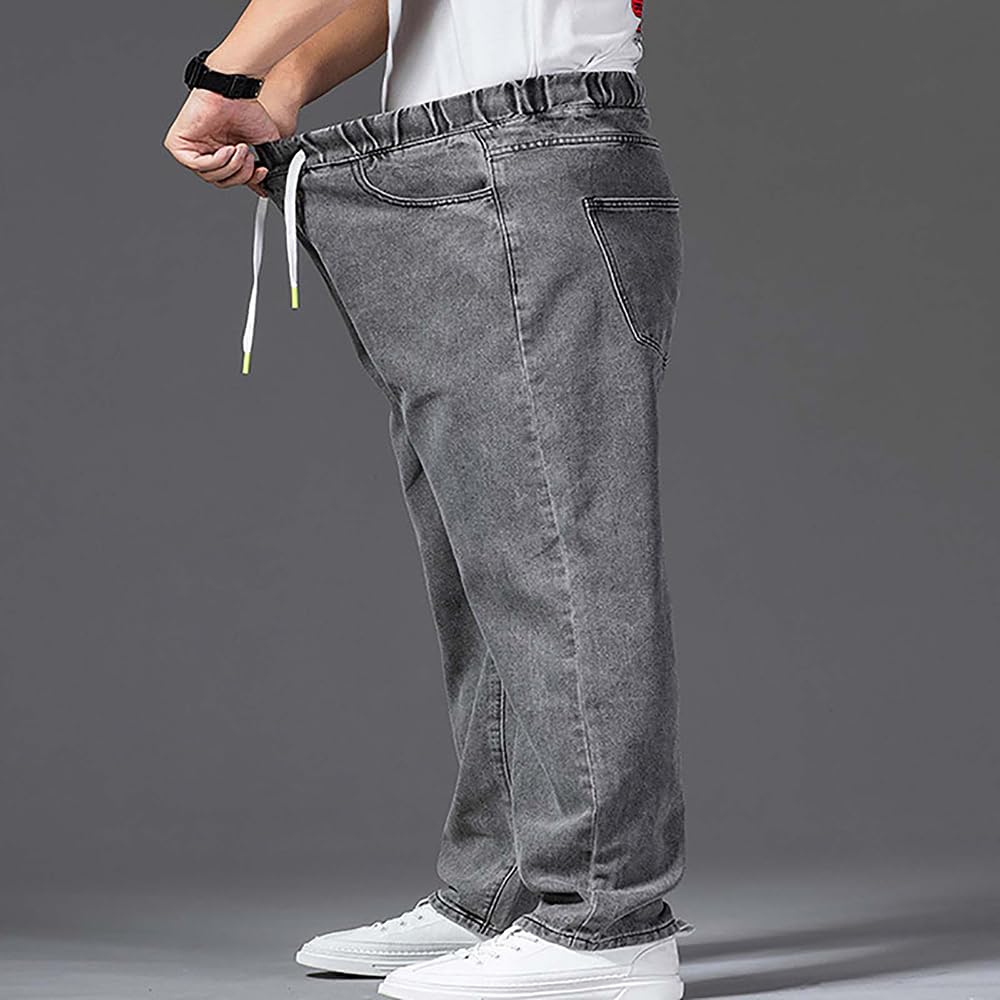 Genérico Pantalones Vaqueros de Talla Grande para Hombre, con Cintura elástica y cordón Ajustable. Estilo Jogger Holgado, Corte Recto y Deportivo.