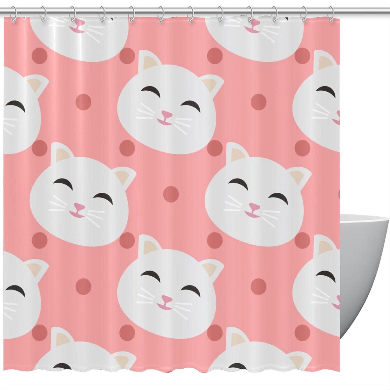 Rideau de douche chat rose imperméable pour une salle de bain familiale joyeuse