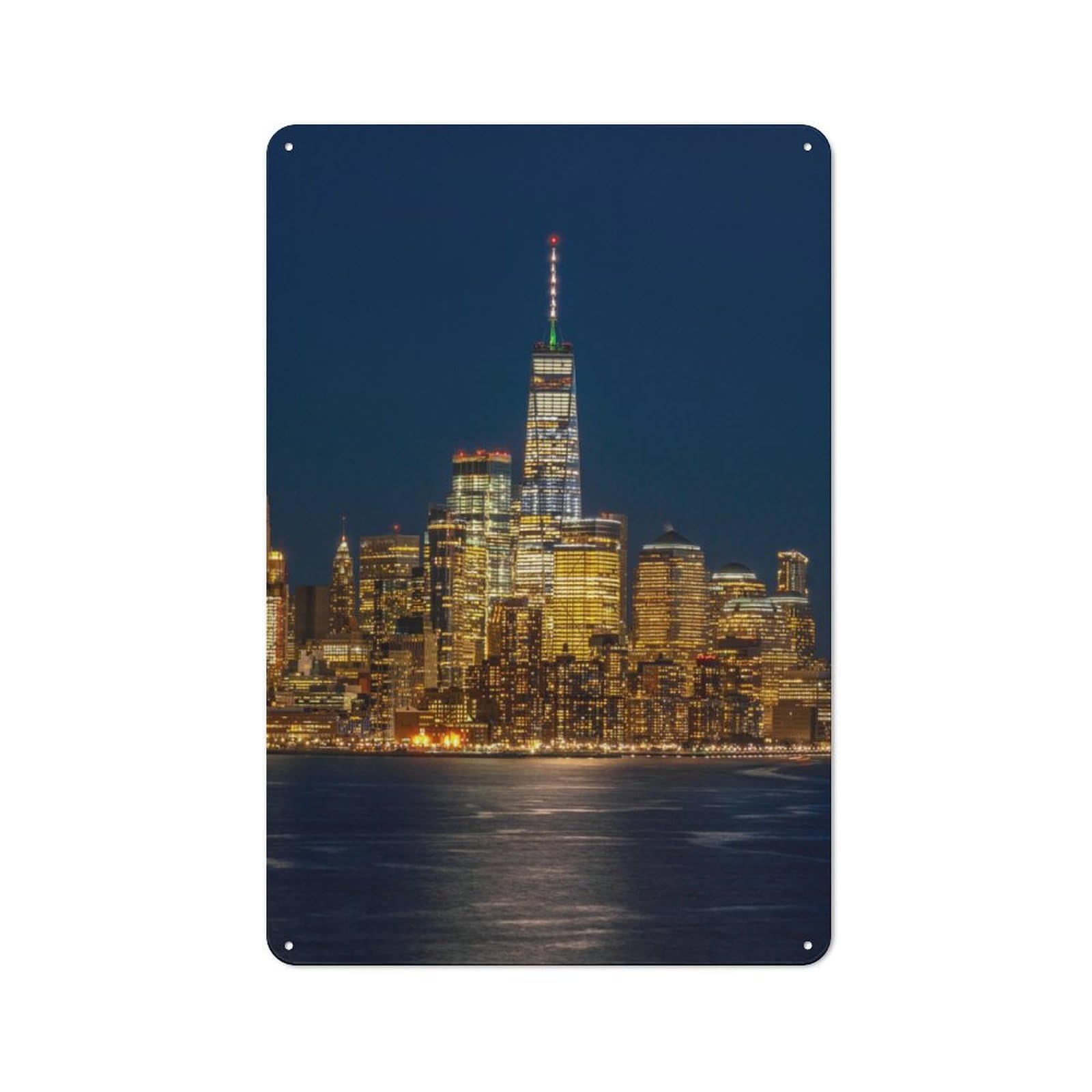 Junmoney New York City Skyline At Night Metal Plaque 30X20cm With For Hallway Wall, Retro Decor, For Wall Display Collectors