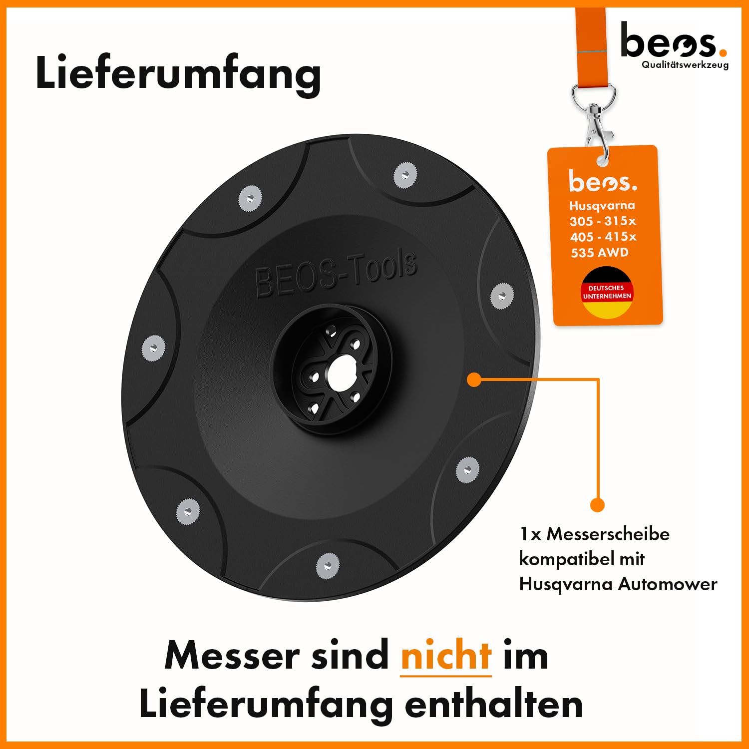 BEOS Premium Mähroboter Tuning Messerscheibe - glasfaserverstärkter Messerteller für 7X Klingen - Husqvarna 305|310|315|405x|410x|430x|435x|535 AWD ab Baujahr 2018 - Ø 197 mm