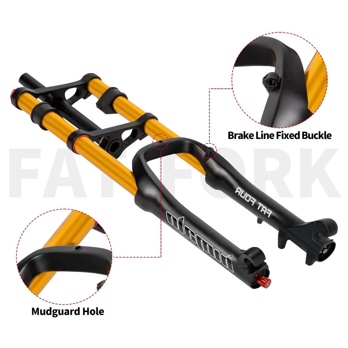 20 Pulgadas 4,0 Horquilla Fat Bike Recorrido 120mm Horquilla Suspensión Air Bicicleta Rebote Ajustable 1-1/8 Recta Horquilla Delantera E-Bike Cierre Rápido 9x135mm Bloqueo Manual(Gold)