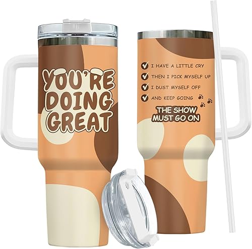 34HD You’re Doing Great Tumbler 40oz with Handle, Mom Tumbler Gifts for Mother's Day from Daughter or Son, Coffee Cup for Women and Wife, Mama Present for Birthday and New Moms, Bluey Style