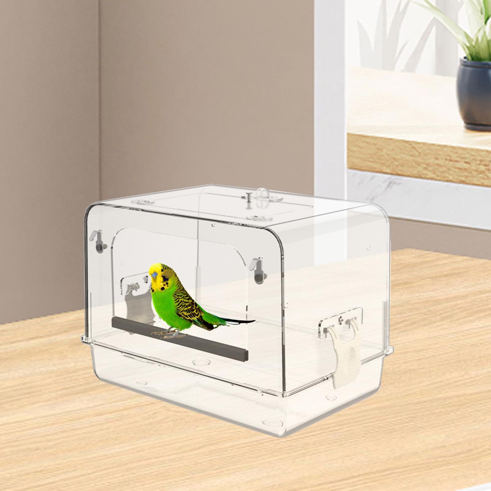 Baño para Pájaros Bañera Acrílica Desmontable con Puerta Antideslizante Ligera Adecuada para Aves Pequeñas Cockatiel Regalo Interior, Claro