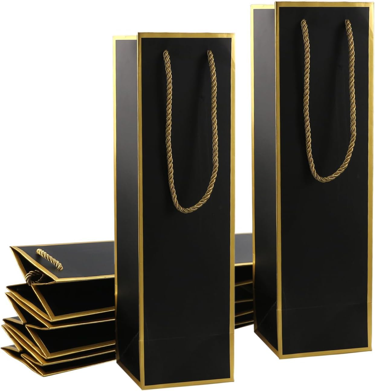 TNTAIAHL Wine Bag for Wine Bottles Gifts, Luxury Wine Gift Bags, 4"x4"x13.8" Whiskey/Liquor Wine Bottle Bags For Gifts,Gold Foil Black Wine Bags with Handles, 10 Pcs