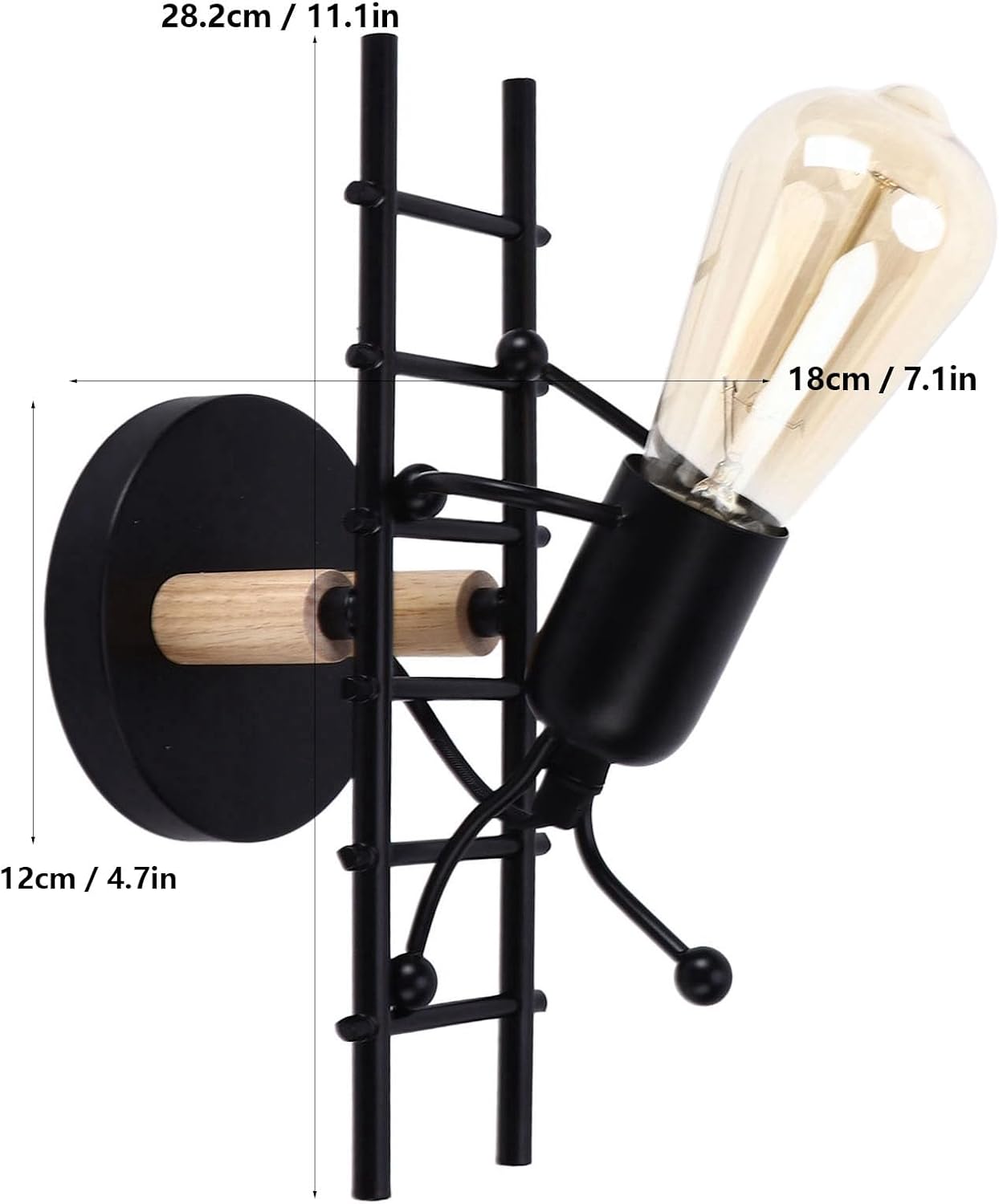 Fafeicy Cartoon Climbing Stairs Wall Lamp E27 Lamp Holder with Installation Kit for Kids Room Bedroom Cafe Hotel (Black)