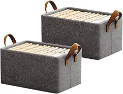 Kit com 2 Cestos Organizadores em Poliéster e Inox Cinza 47x28x20 cm Multiuso Leves e Dobráveis