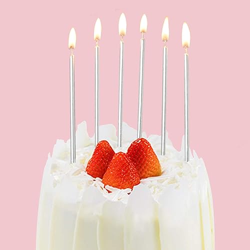 Miniatura 4 de 24 velas largas y delgadas plateadas para tartas, velas metálicas para tartas en soportes para cupcakes, bodas, fiestas, tartas, cumpleaños,