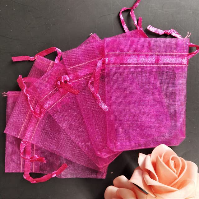 50 Stück Schmuck Geschenkbeutel Organzabeutel Verpackung Transparent Party Drawable Hochzeitsbeutel Präsent Juwel Süßigkeiten Dankeschön 7 Größen 5z-Rose Rot, 17 x 23 cm, 100 Stück