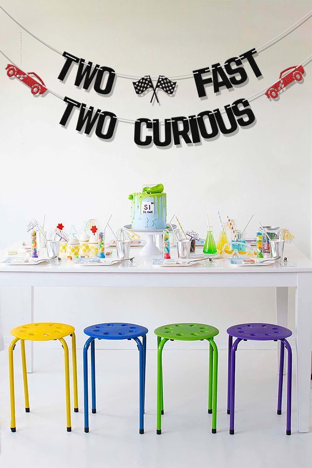 Two Fast Two Curious Geburtstagsbanner – Auto-Thema Für Jungen 2. Geburtstag, Schwarz-rot