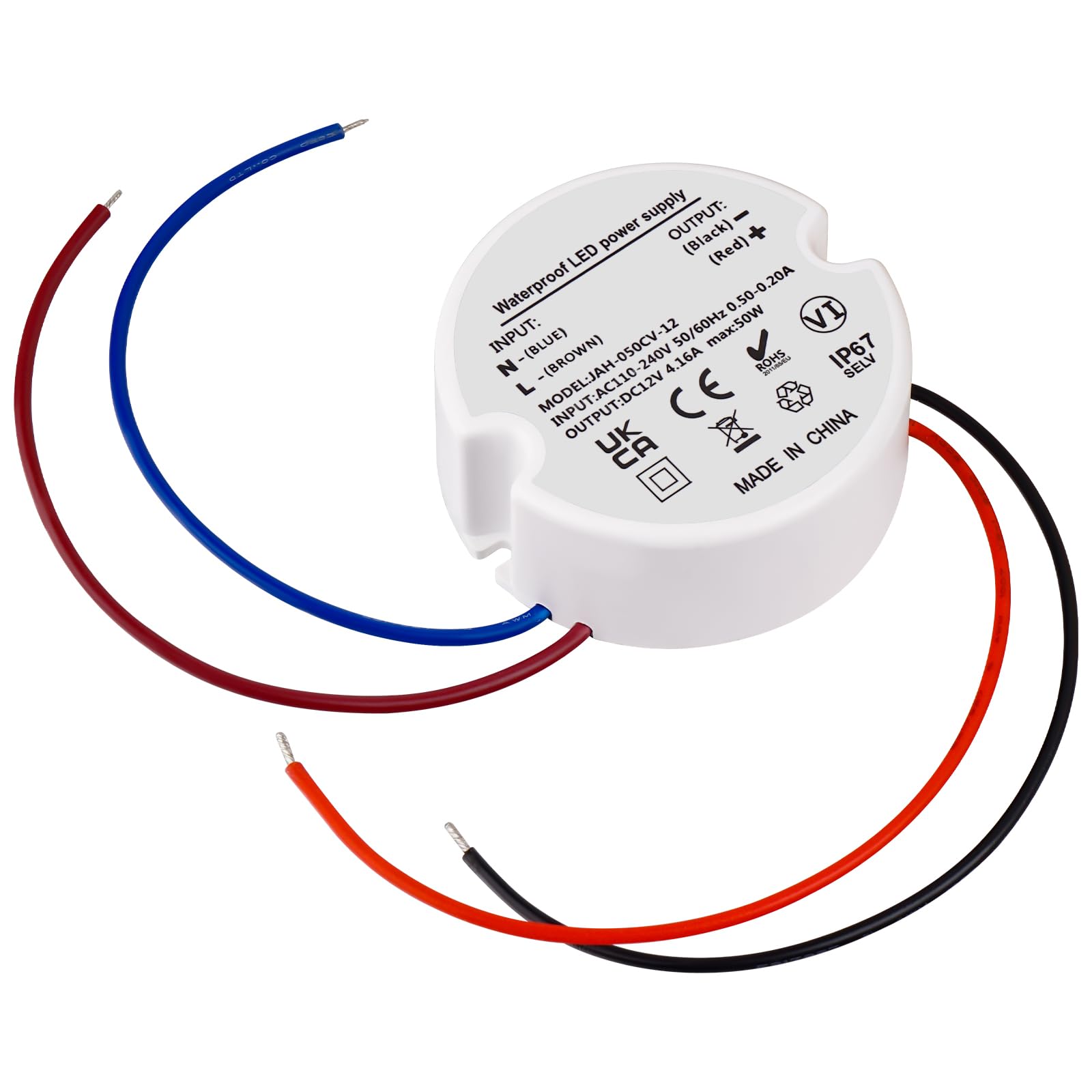 Noobibaba LED Driver 12V 50W, Small Round 240V to 12V Transformer IP67, 50W DC Compact Power Supply Waterproof 4.16A for G4 MR16 Strip Lights Outdoor Lighting