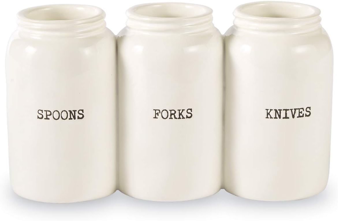 Farmhouse Ceramic Triple Utensil Holder