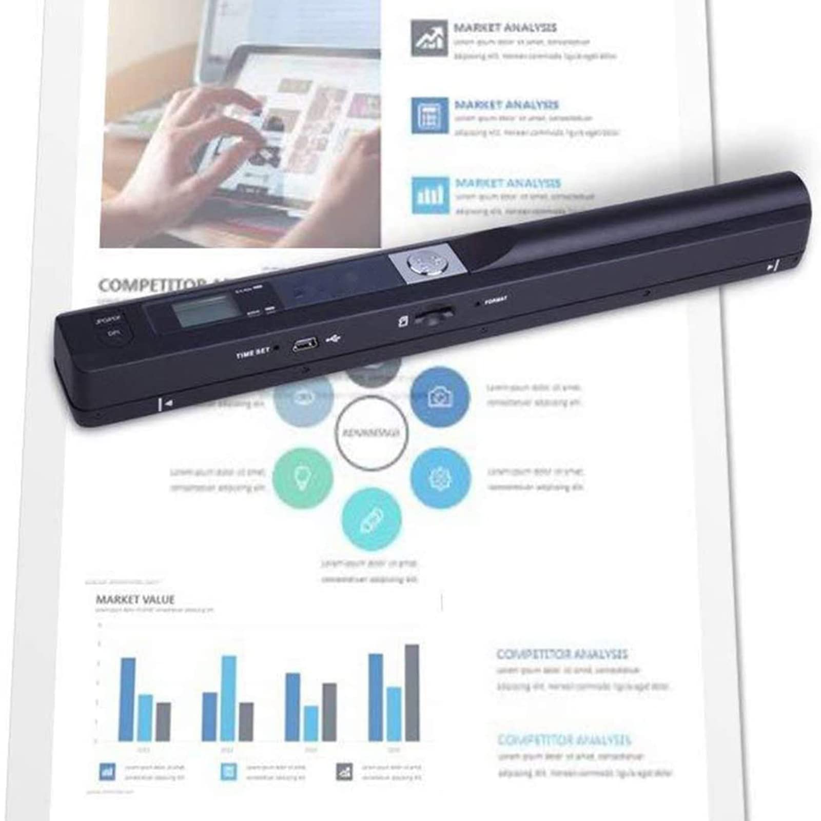 Escáner De Mano, Tamaño A4, Pantalla LCD con Formato JPG/PDF De 900 PPP para Recibos De Negocios Libros Escáner De Varita De Documentos Portátil De Mano Escáner con Pilas,Verde