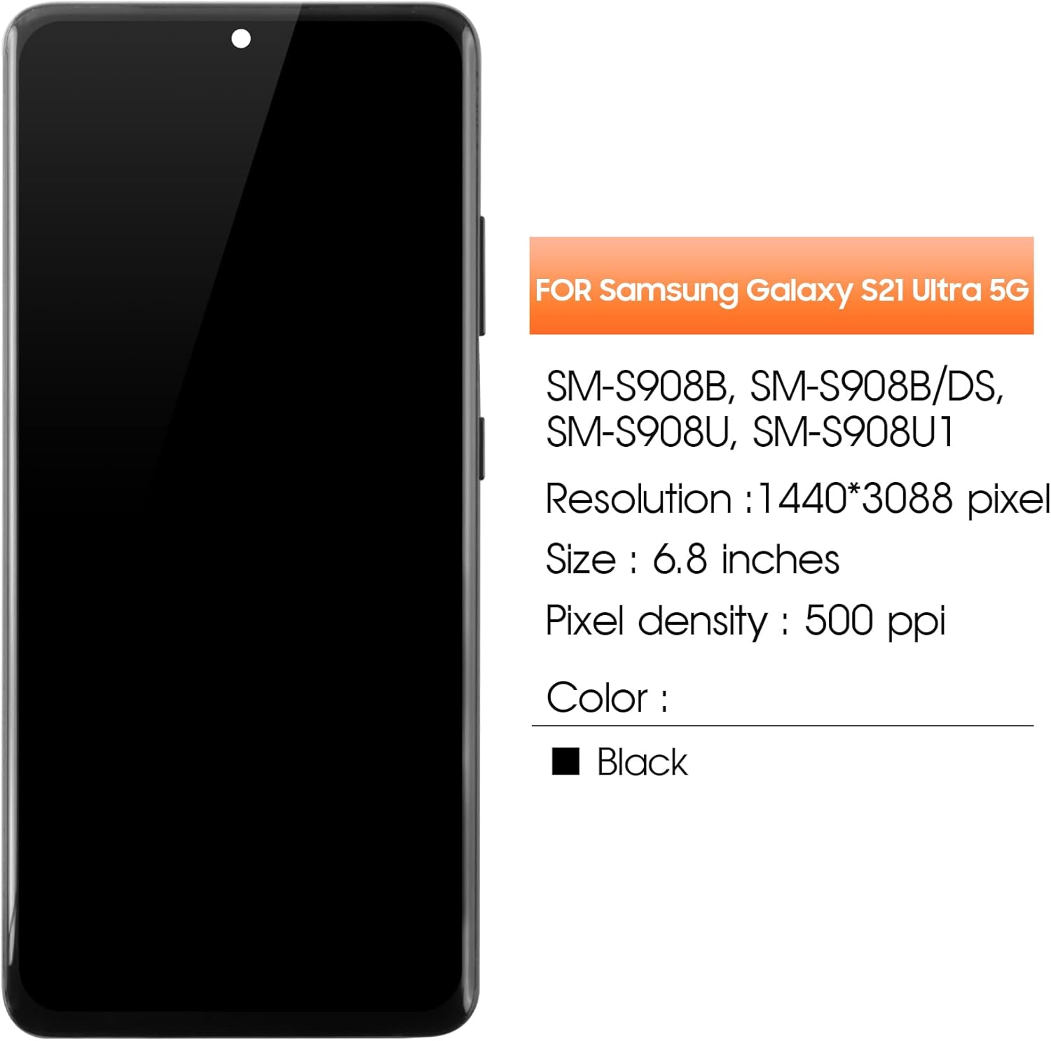 OLED for Samsung Galaxy S21 Ultra Screen Replacement for S21 Ultra 5G LCD Display for SM-G998U SM-G998B LCD Digitizer Touch Screen Assembly Black with Frame+Installation Video(with Fingerprint)