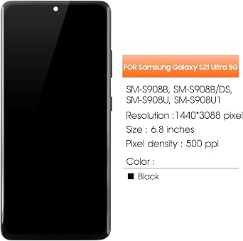 OLED for Samsung Galaxy S21 Ultra Screen Replacement for S21 Ultra 5G LCD Display for SM-G998U SM-G998B LCD Digitizer Touch Screen Assembly Black with Frame+Installation Video(with Fingerprint)