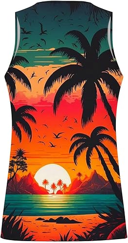 Miniatura 6 de NaRHbrg Camiseta sin mangas con estampado de palmeras para hombre, camiseta sin mangas para entrenamiento, gimnasio, trotar