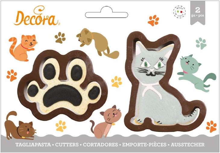 Decora Set of 2 Cat and Imprint Cookie Cutters, Plastic