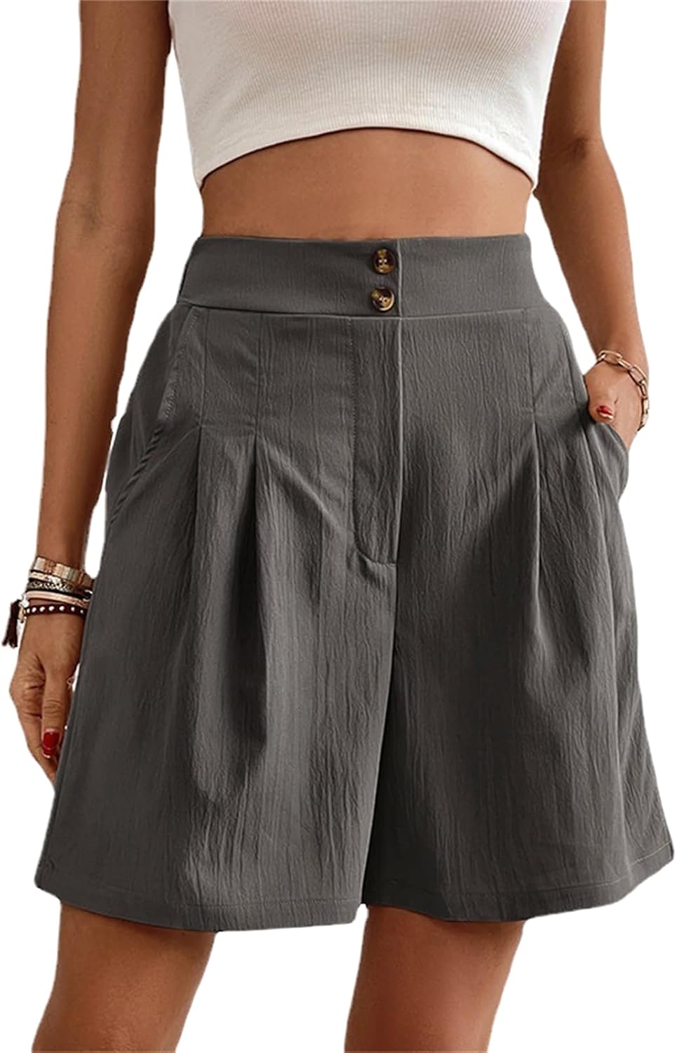 Bermuda Shorts for Women Elastic Waist Wide Leg Shorts Business Work Short Pants Dressy Casual Summer Dress Pants