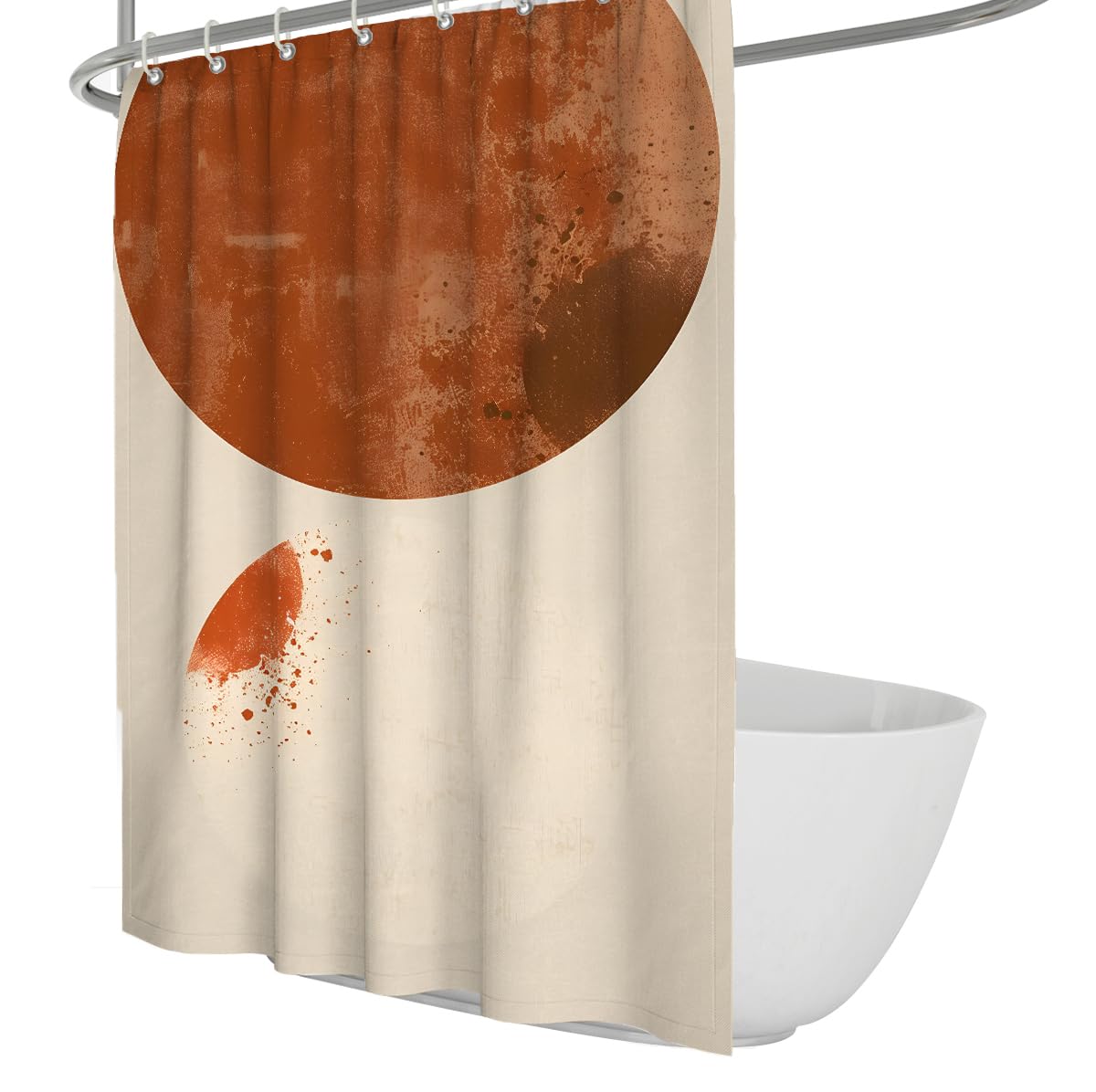 UIRINGART Rustic Shower Curtains W150xL200cm Terracotta Planet Mars Space Sun Crescent Cream Splatter Texture Mildew Mould Resistant Fabric Bathroom Shower Curtain