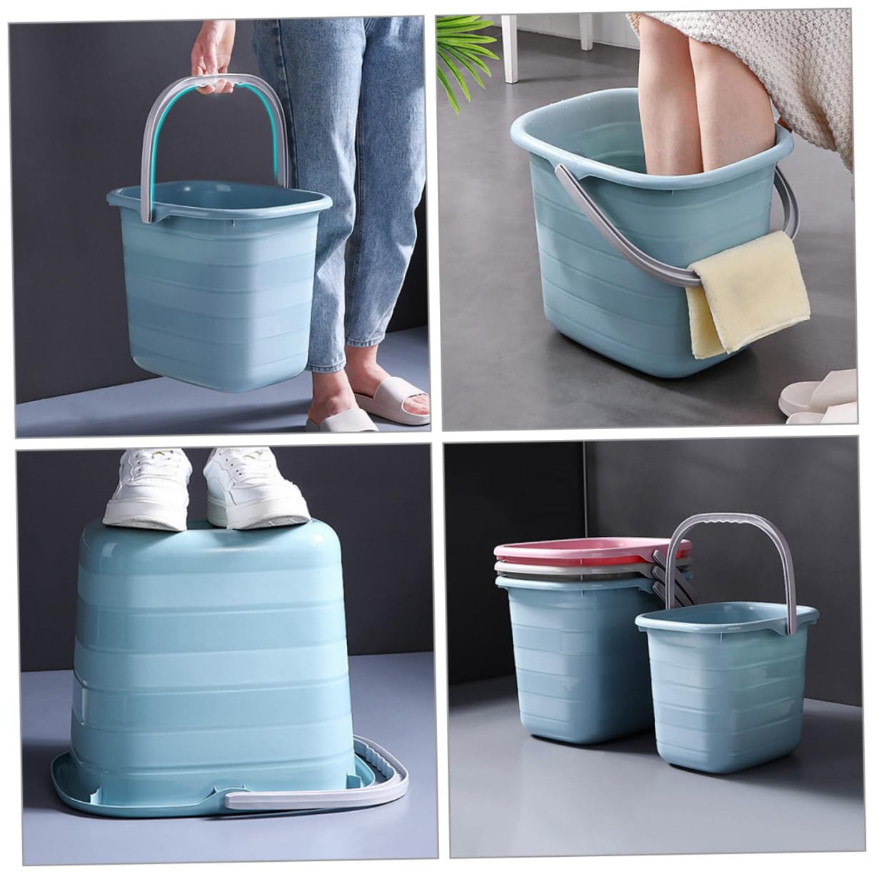 Secchio di Plastica Rettangolare Manico, Piccolo, Uso Domestico | Spostamento Agevole, per Famiglie e Giardinaggio, Adatto a Piante e Cibo per Animali