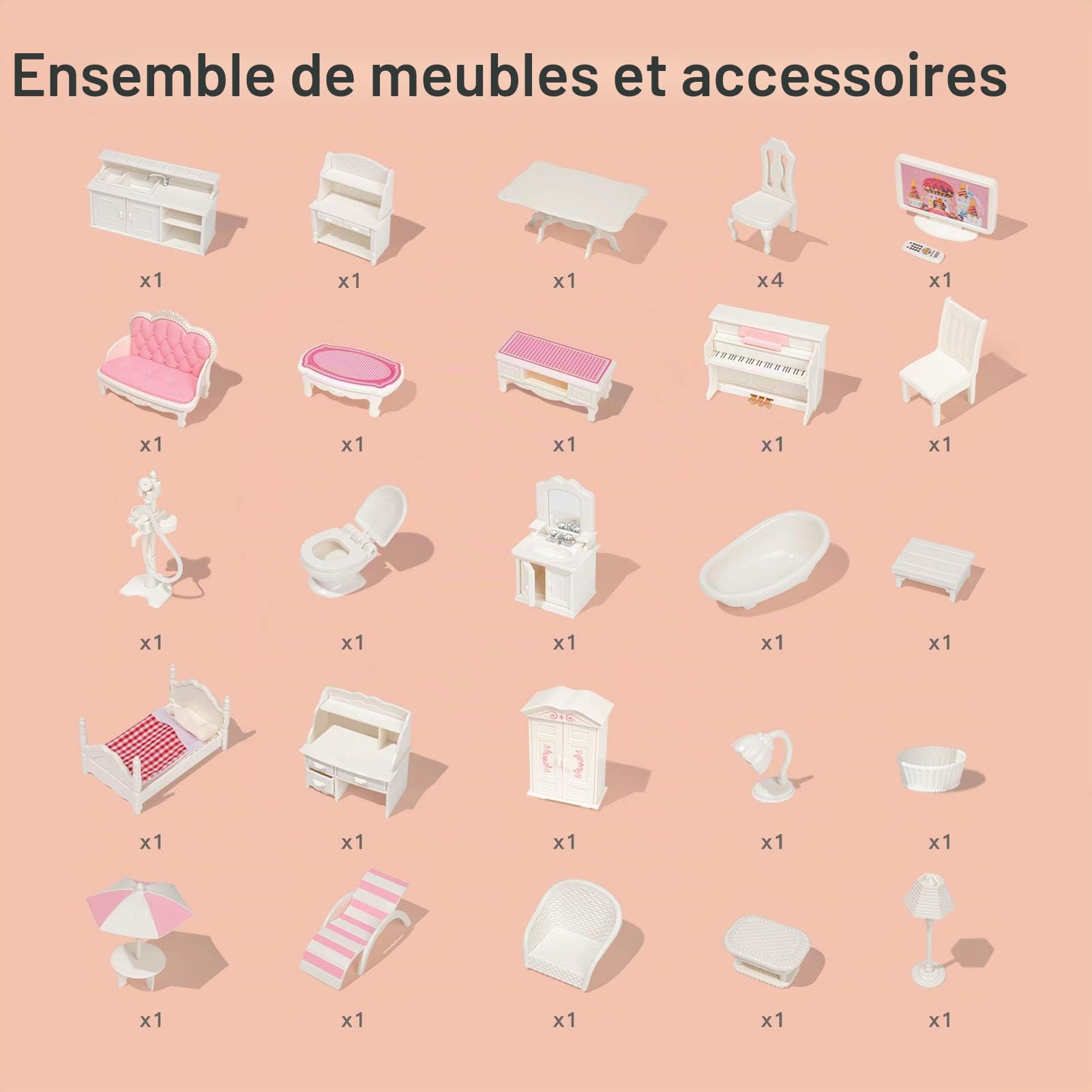 ROBUD Maison de Poupée en Bois avec Meubles et Accessoires Maisons de Filles Playhouse Salle de Jeux Jouets pour Enfants
