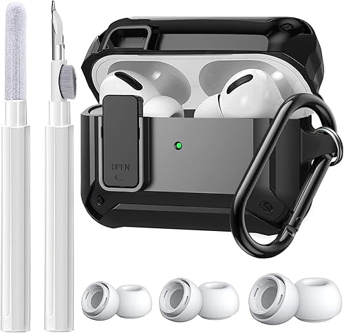 Funda de bloqueo para Airpods Pro 2 GenPro con kit de limpieza y puntas de repuesto (SML), funda protectora resistente para iPod Pro de 21