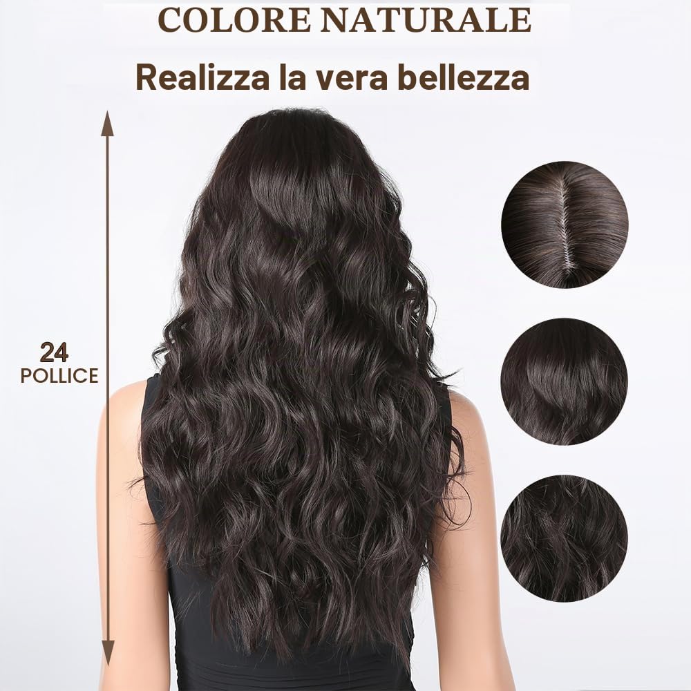 Esmee Parrucche Lunghe Ondulate Marrone Scuro per le Donne Natuaral Capelli Sintetici Resistenti al Calore Parrucca Brunette per Uso Quotidiano Cosplay Party