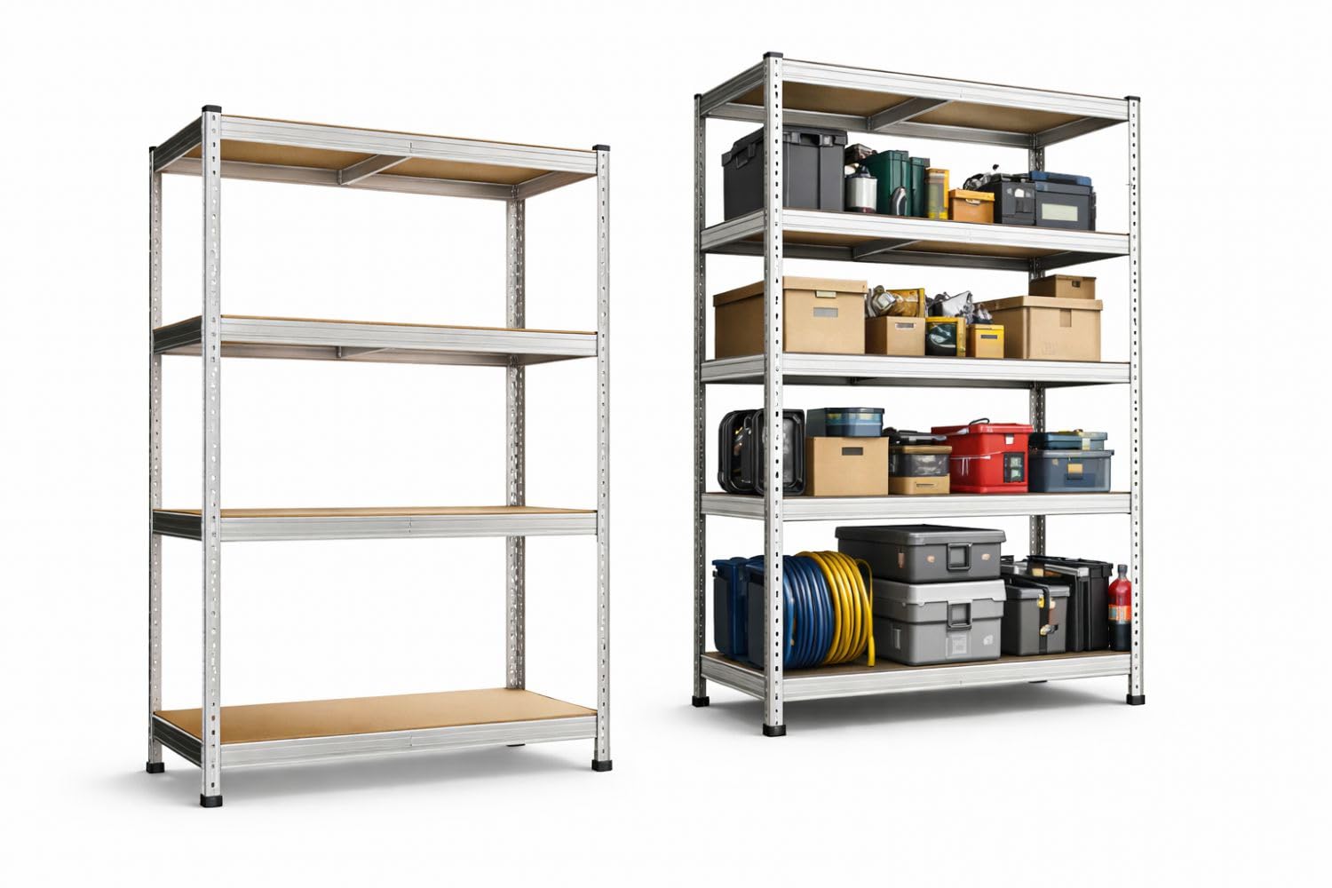 Set 2 Scaffalature in Ferro 150x75x30 cm 5 Ripiani - 175 kg per Ripiano (875 kg Totali) - Scaffale Metallico con Ripiani in MDF - Montaggio ad Incastro - Ideale per Garage, Ripostiglio e Cantina