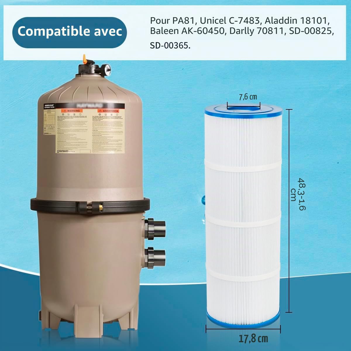 Lot de 4 filtres de piscine pour SwimClear C3025, C3030, PA 81, C-7483, FC-1225, FC-6425, Ultral-A3