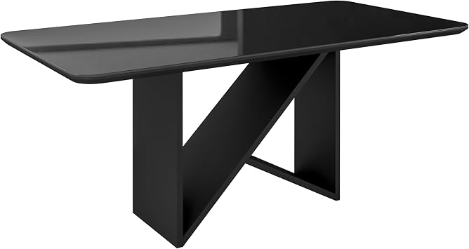 6 Seater Italian-Style Dining Table with Painted Glass Top & Elegant Wooden Base Black
