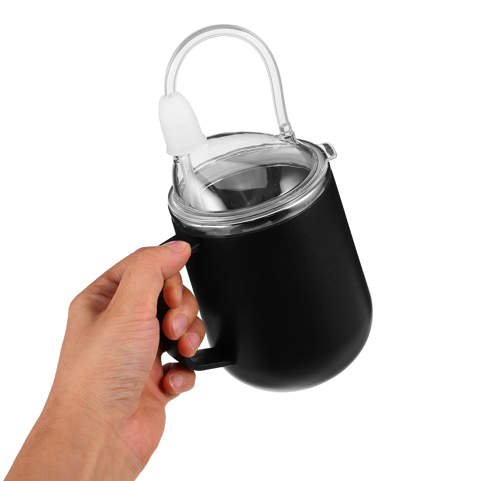 GANAZONO Trinkbecher mit Strohhalm 450ml Edelstahl für Erwachsene Schwarz