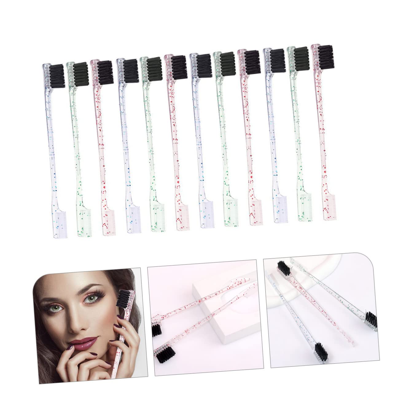 BELLIFFY Long-lasting Eyebrow Brush 12pcs Dual Tip Set Shape Comb Brows Compact Portable Makeup Tool