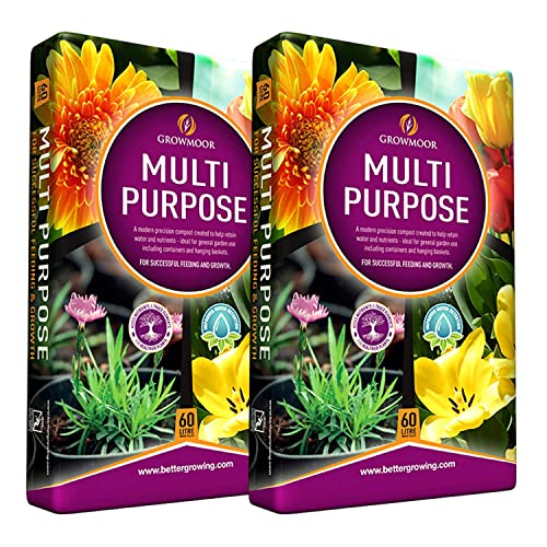 Multi-Purpose Growmoor Compost Soil Contains Nutrients for Plants - Nutrient Rich Compost Mix for Potting, Growing Garden, Plant Beds, Hanging BasketsOutdoor, Indoor Seed Plants (2, 60L)