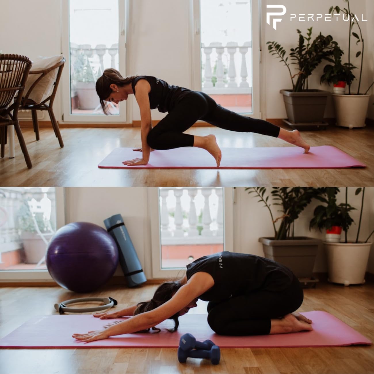 PERPETUAL Esterilla de Yoga y Pilates 10/15mm - Mat Antideslizante - Con Correa y Bolsa de Transporte - Colchoneta Gruesa y Plegable - Hombre/Mujer - Gimnasia, Fitness y Ejercicios - Gimnasio en Casa