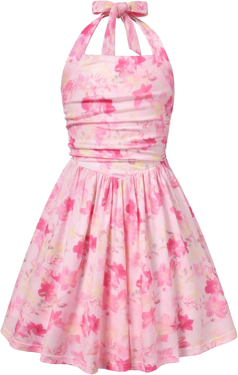 GRACE KARIN Girls Floral Summer Dress Spring Holiday Beach Party Sundress Halter Neck Tie Backless Dresses 7-16 Years