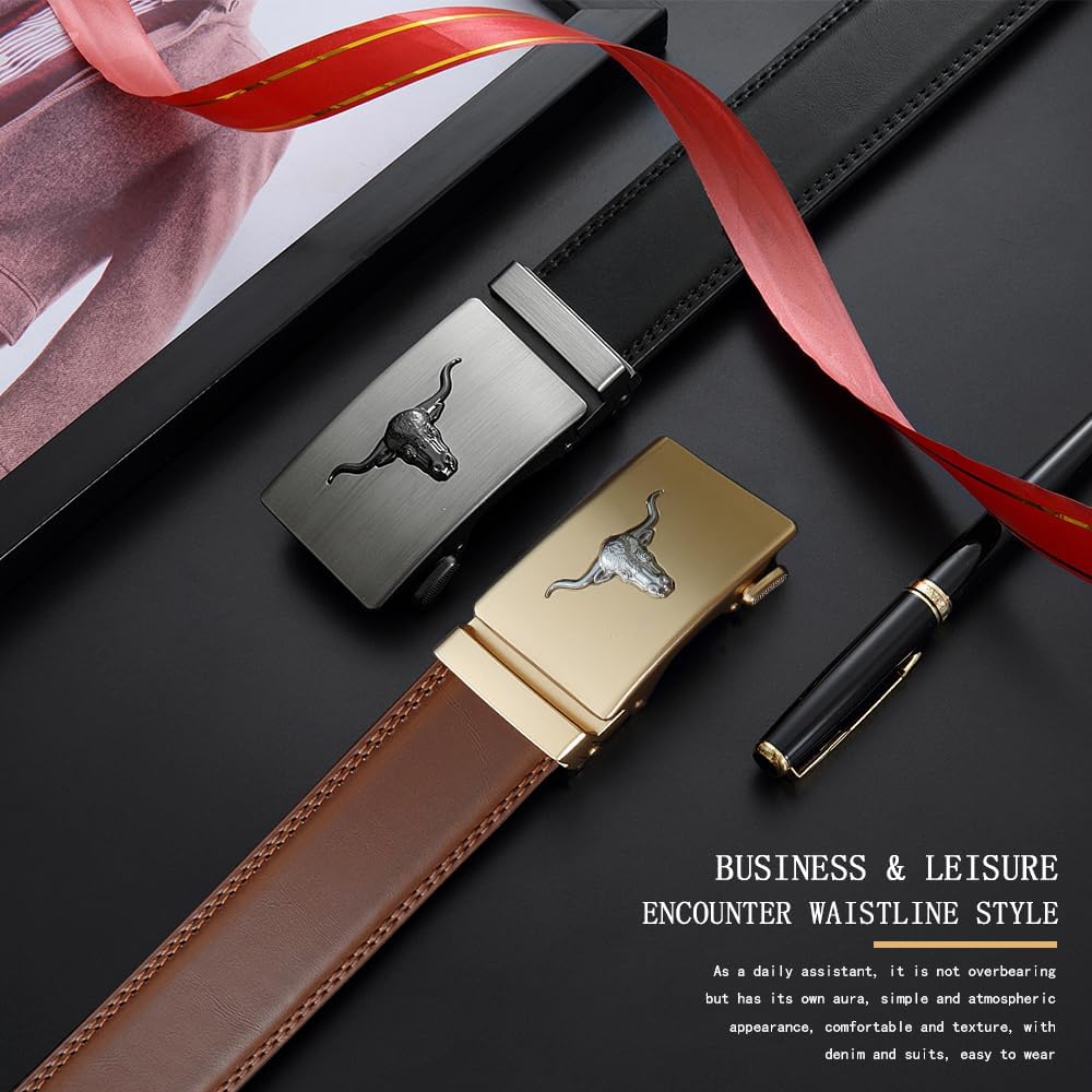 DOOPAI Men's Leather Ratchet Belts 2 Pack Adjustable Click Belt Set for Dress & Casual, Custom Fit 1 3/8" (35mm) -Trim to Fit - Image 5