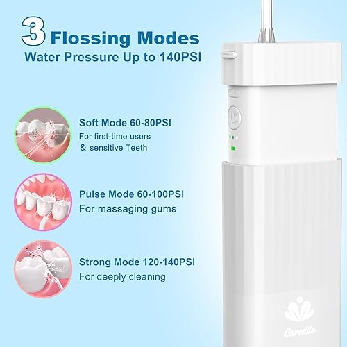 Miniatura 4 de Caredite - Irrigador de agua portátil inalámbrico, mini limpiador de dientes para irrigador oral, púas de hilo dental recargable para viajes a casa,
