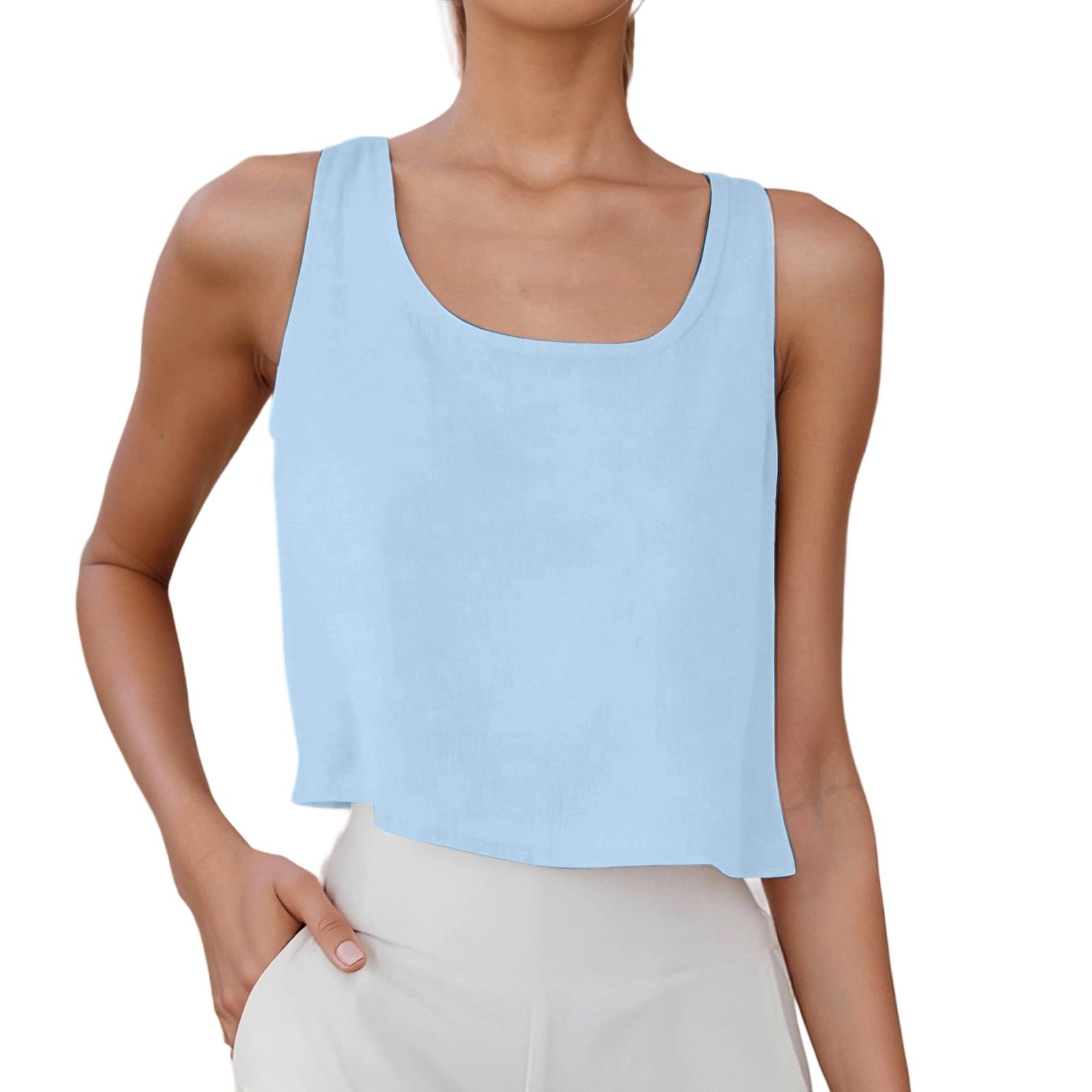 Camiseta de tirantes para mujer, mezcla de lino, sin mangas, cuello redondo, camiseta con botones, cómoda, transpirable, ajuste holgado, cuello en U