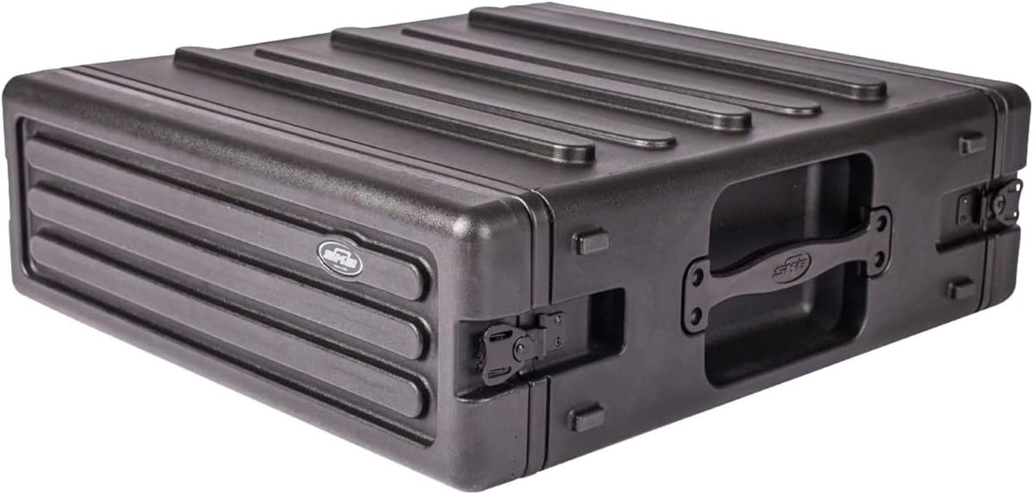 SKB 3U Roto Rack Case - Durable Polyethylene Gear Protector, Stackable, Waterproof with Twist Latches & Rubber Feet for Musicians, Black