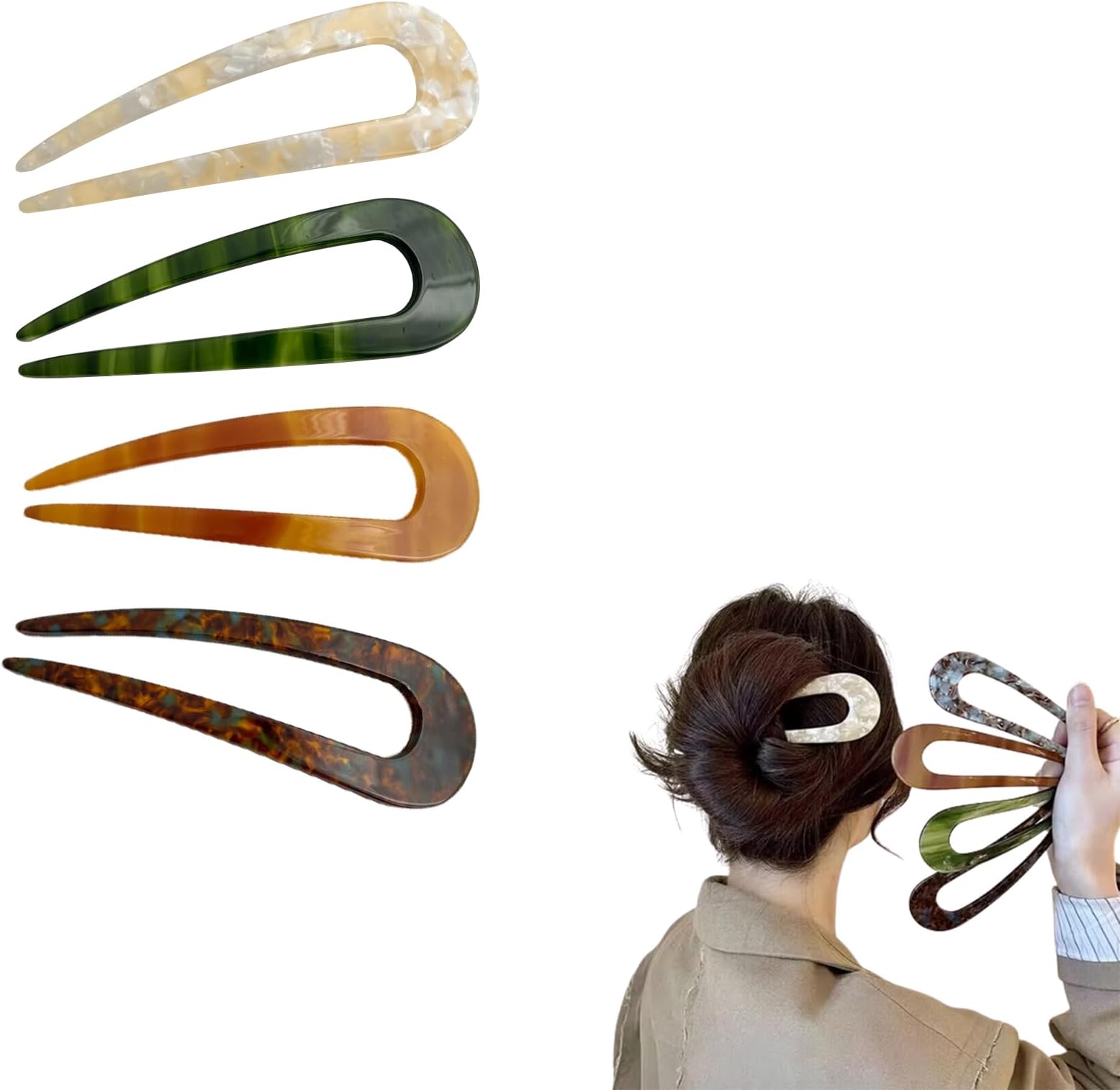 U Shape Women Hairpins Hair Clips, Simple Stylish Hair Clips with a Unique U Shape Design, French Updo Hairpin Pins, Simple Prong Clips Hairpins, U-Shaped Hairpin for Women (4-B)