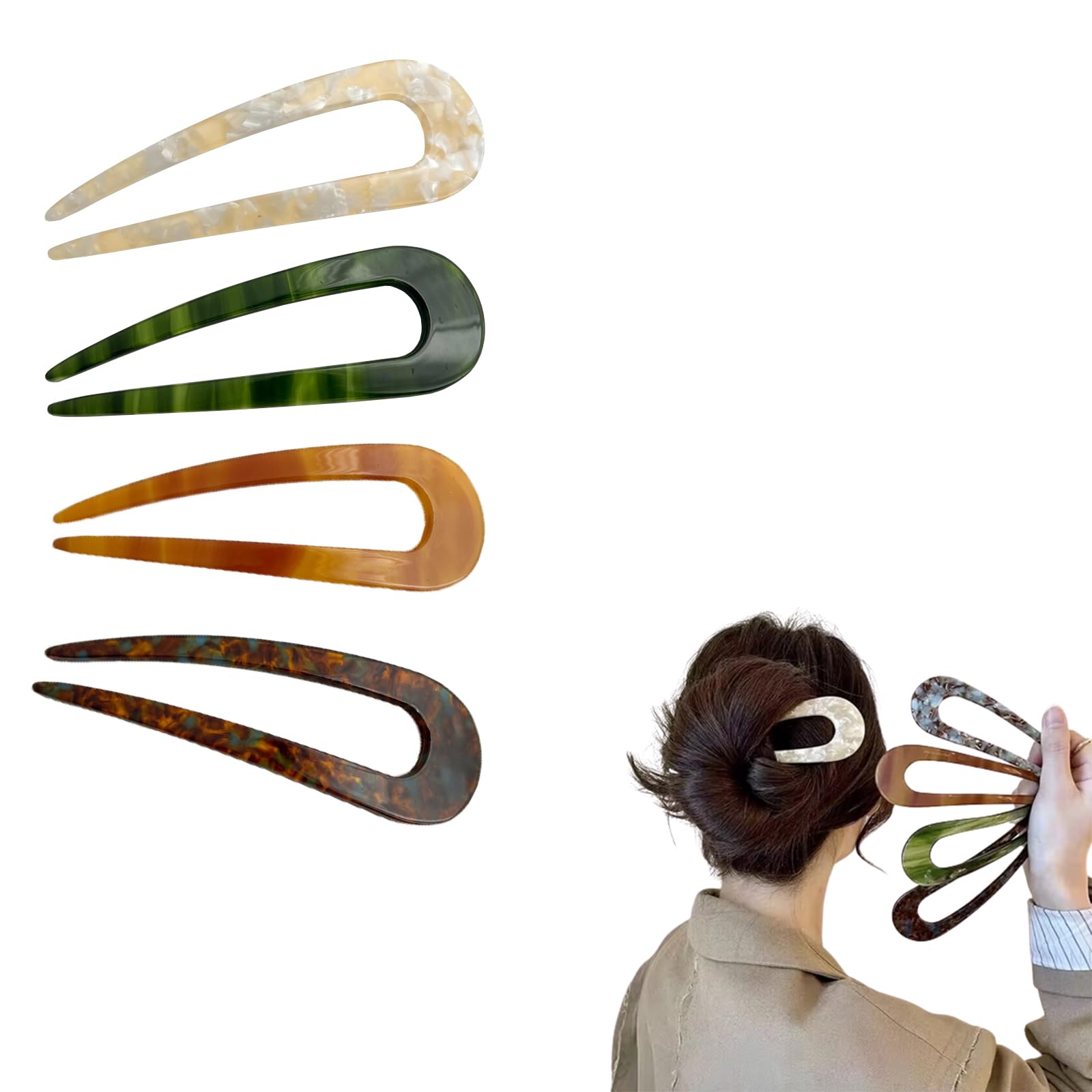 U Shape Women Hairpins Hair Clips, Simple Stylish Hair Clips with a Unique U Shape Design, French Updo Hairpin Pins, Simple Prong Clips Hairpins, U-Shaped Hairpin for Women (4-B)