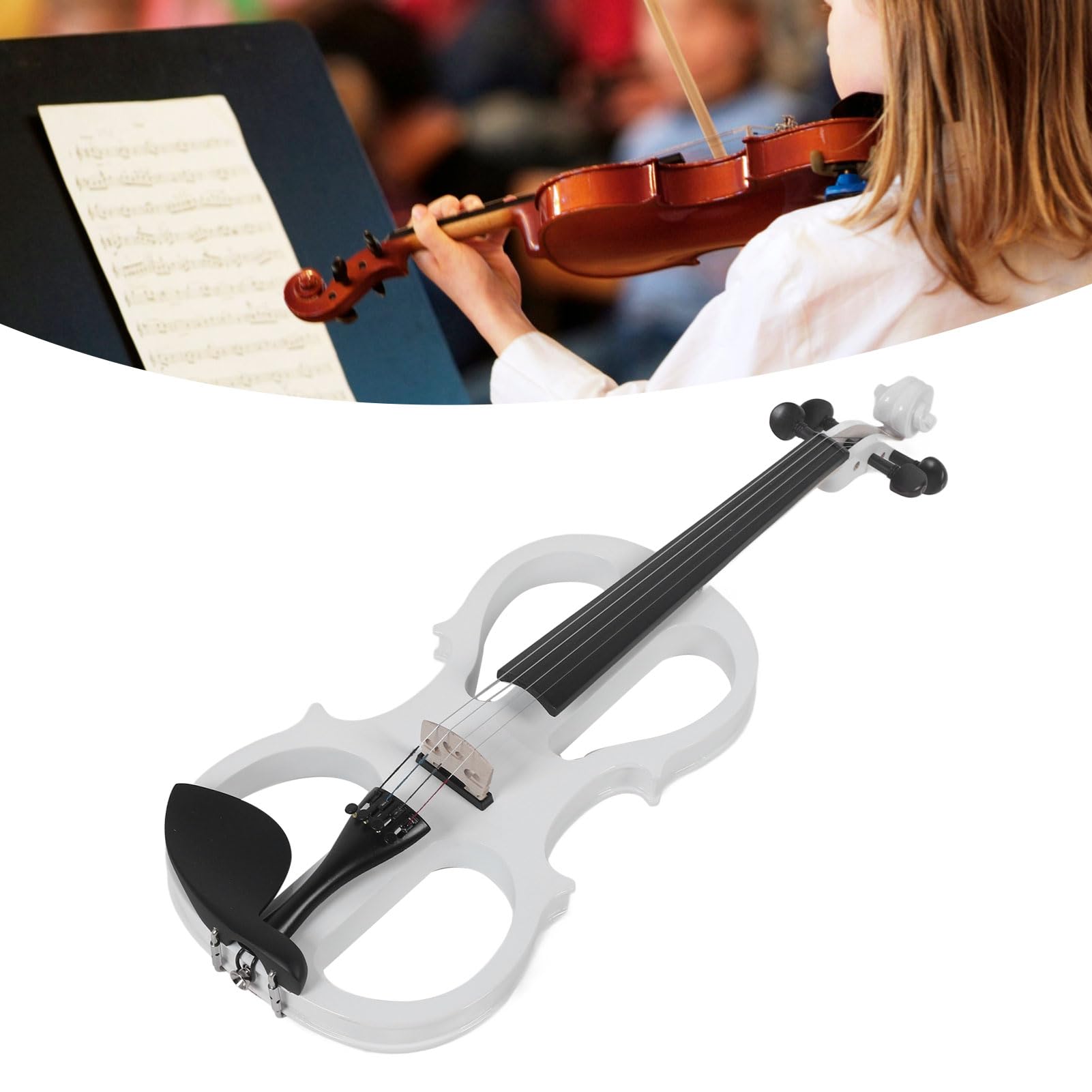 Profesional 4/4 Violín Electrico Silencioso Tamaño Completo Electric Violin Set para Principiantes, Violín Eléctrico Metálico de Madera Maciza, Negro (White)