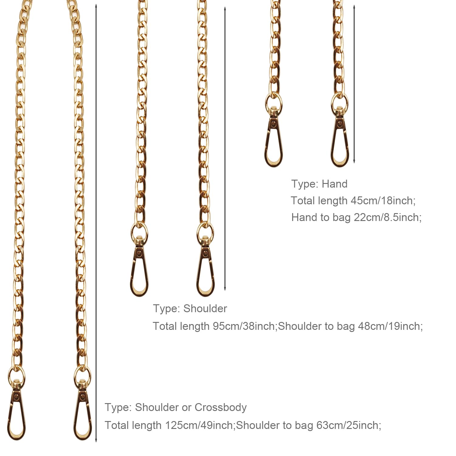 Hongbaite 3 Pack Gold (45cm+95cm+125cm) Bag Chains for Womens Handbags Wallet Purse DIY Crossbody Bags Chain Extender Strap with Clasp Buckles - Image 4