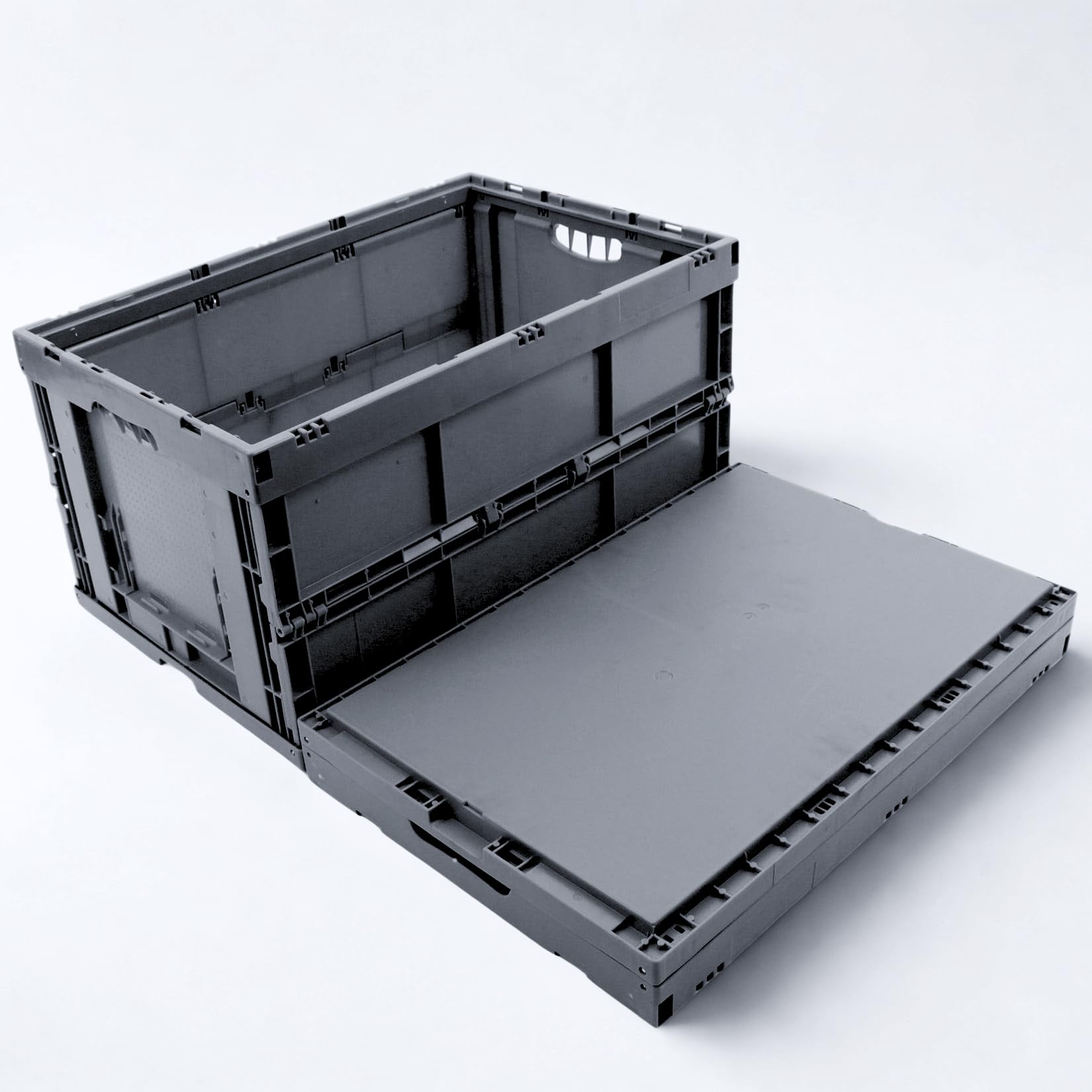 Klappbox stabil faltbar, Klappkiste groß 60L, Made in Germany, TÜV zert., Transportkiste klappbar, Faltbox mit Griff, 60x40x32 cm, Traglast bis 50kg, Grau