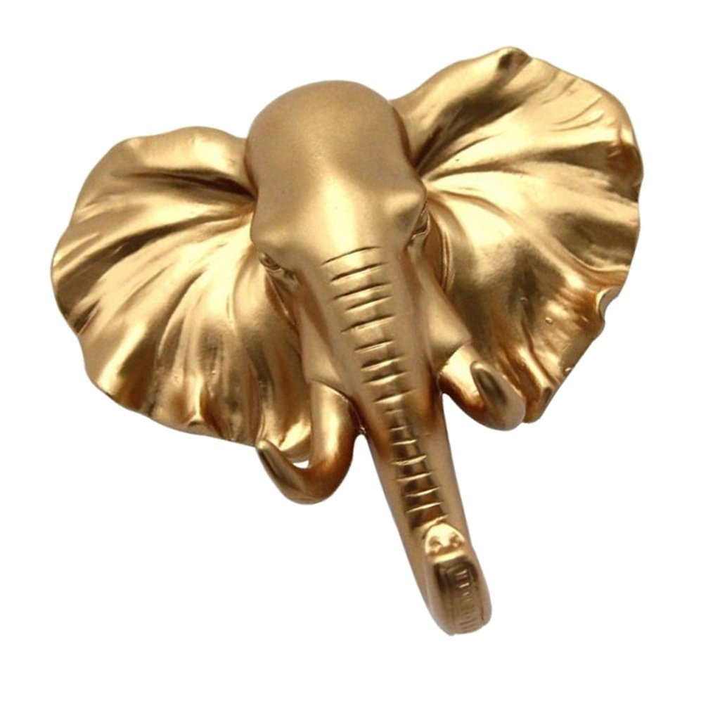 WOVEBIUS Resin Animal Head Hook Hanger Rack Wall Mount Home Decor Gold #2 Elephant