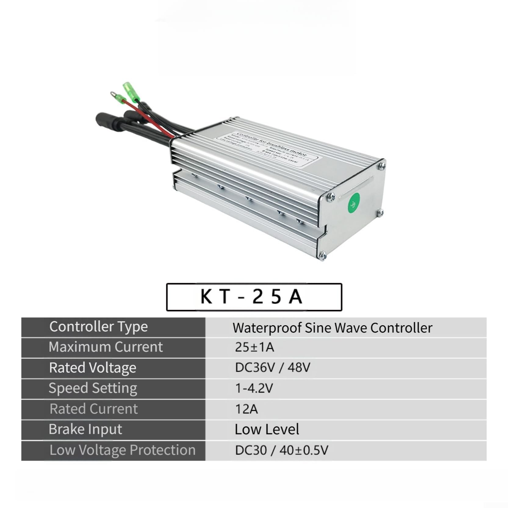 Controlador de onda sinusoidal de 36 V 48 V 25 A para KT E-Bike 750 W motor sin escobillas con línea de luz, pieza de bicicleta eléctrica impermeable de 9 pines, funda de aluminio compacta para