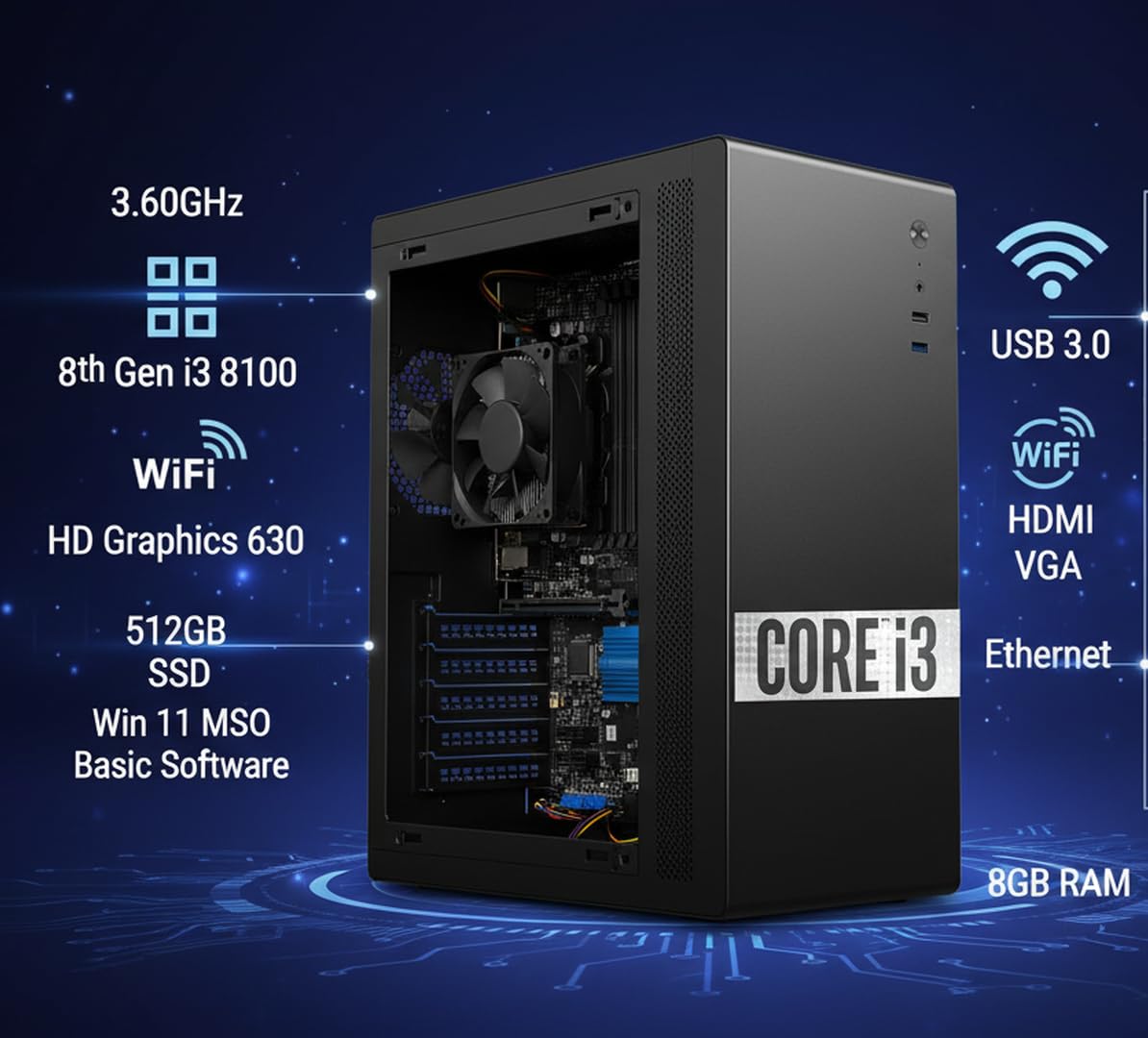 Diginnos ／Core i3 8100 Windows11 Pro Computer Desktop CPU Core i3-8th 3.60GHz Gen (i3-8100 II USB 3.0