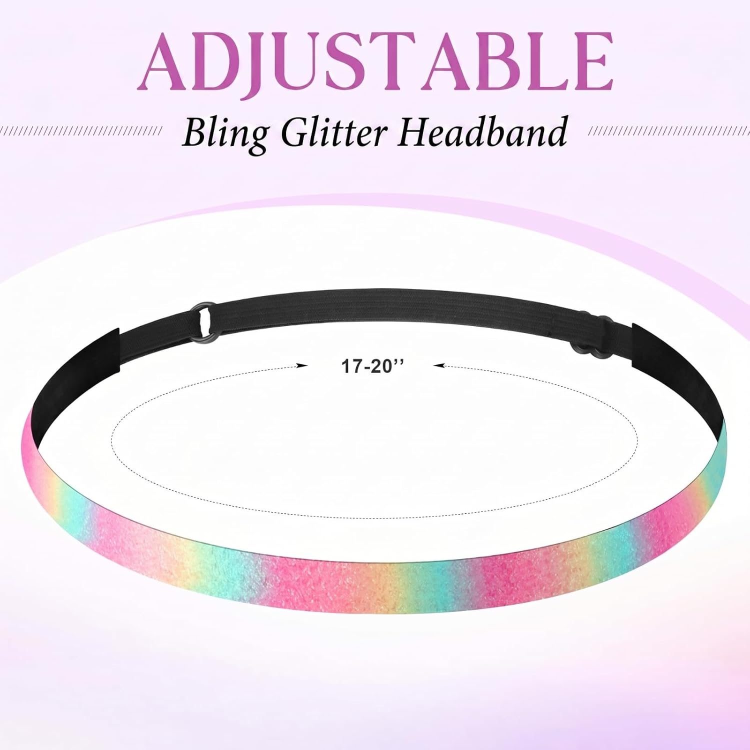 WILLBOND 10 Pcs Glitter Non Slip Headbands for Girls Women,Rainbow 1 image 2