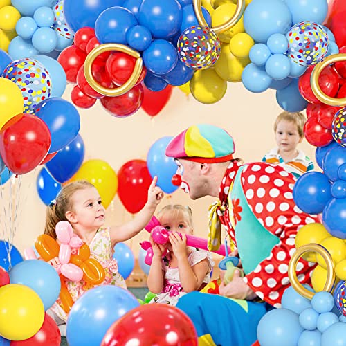 Image of 123Pcs Red Yellow Blue Balloons Arch Kit, Circus Party Supplies | Cartoon Long Foil Confetti Balloon for Carnival Theme Birthday, Baby Shower, GameTheme Backdrop Party Decorations Supplies