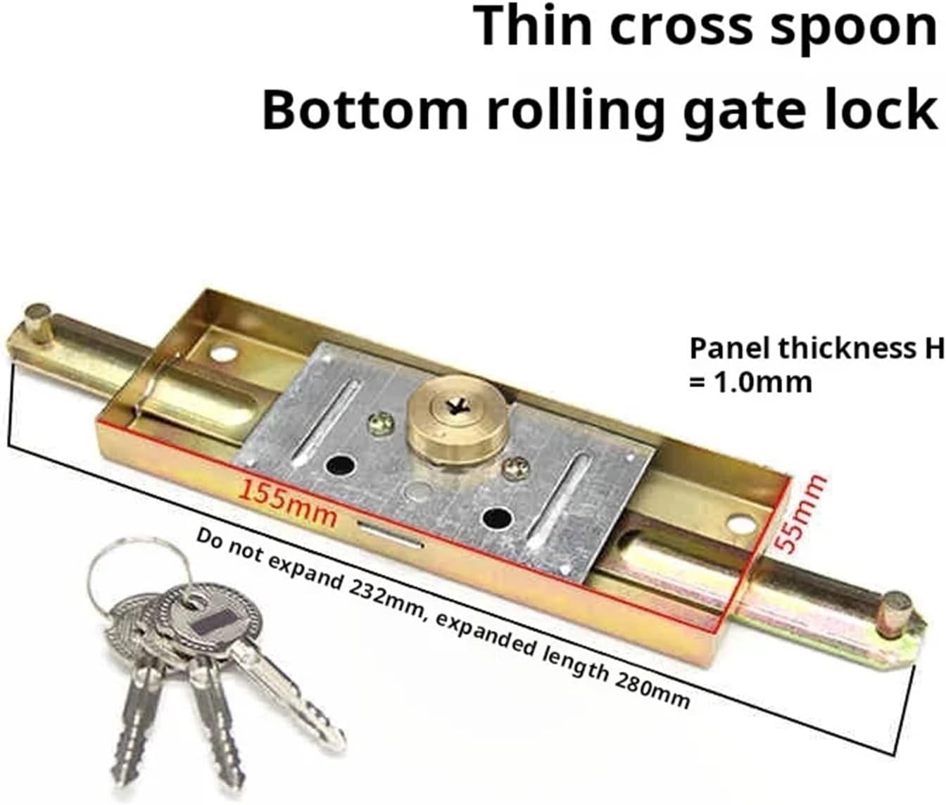 Rolling Security Door Lock Anti-Theft Locks with Key Roll Gate Install Middle Bottom Shutter Safe Garage Home Hardware(Cross - Bottom)