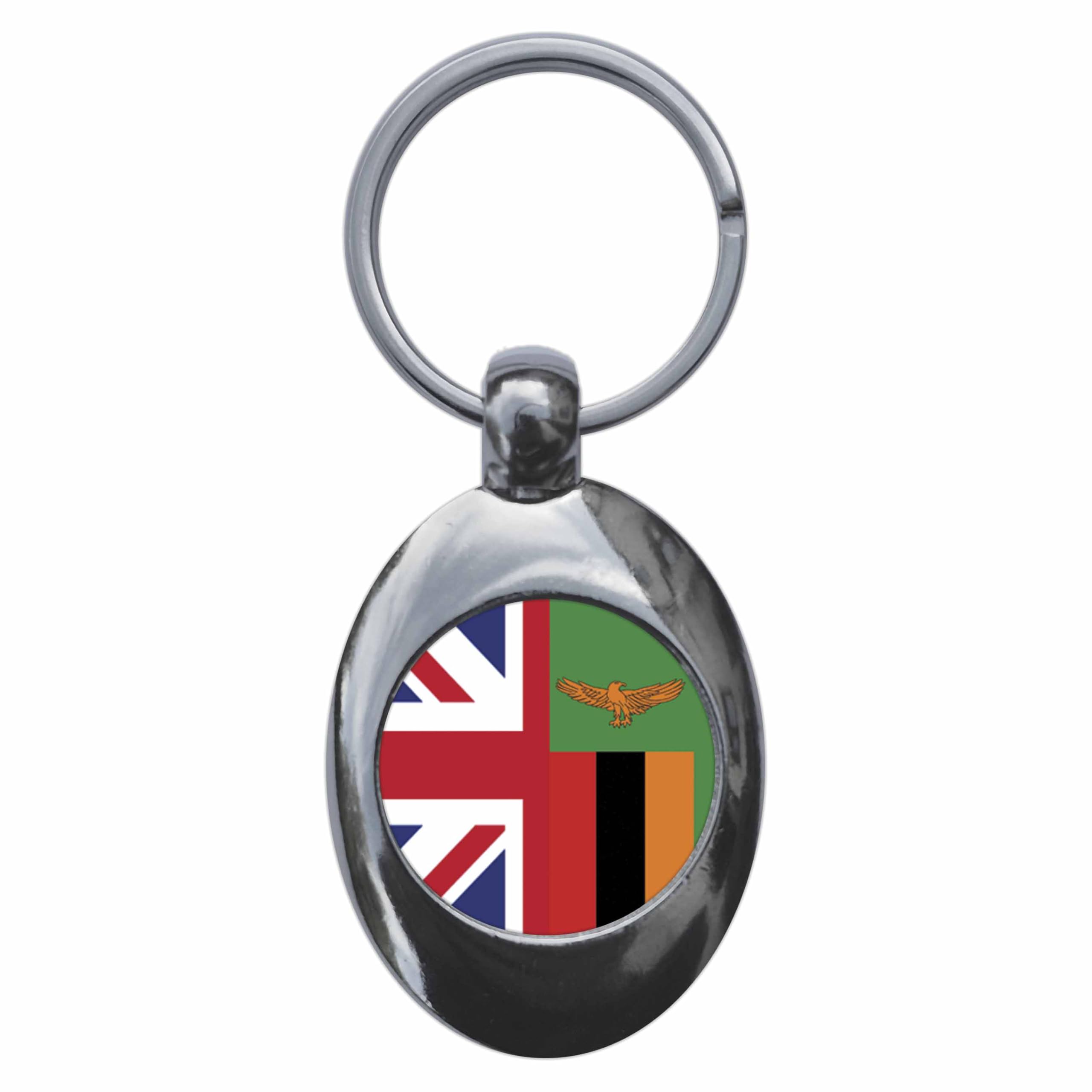 Ozorath Zambia United Kingdom Split Flag Keyring Keychain With Trolley Coin